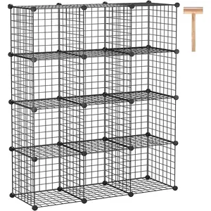 Wire Cube Storage, 12-Cube Storage Organizer Metal, C Grids Storage Bins Shelving, Modular Bookshelf Shelf, Closet Cabinet Ideal for Bedroom, Office 36.6"L x 12.4"W 48.4"H Black