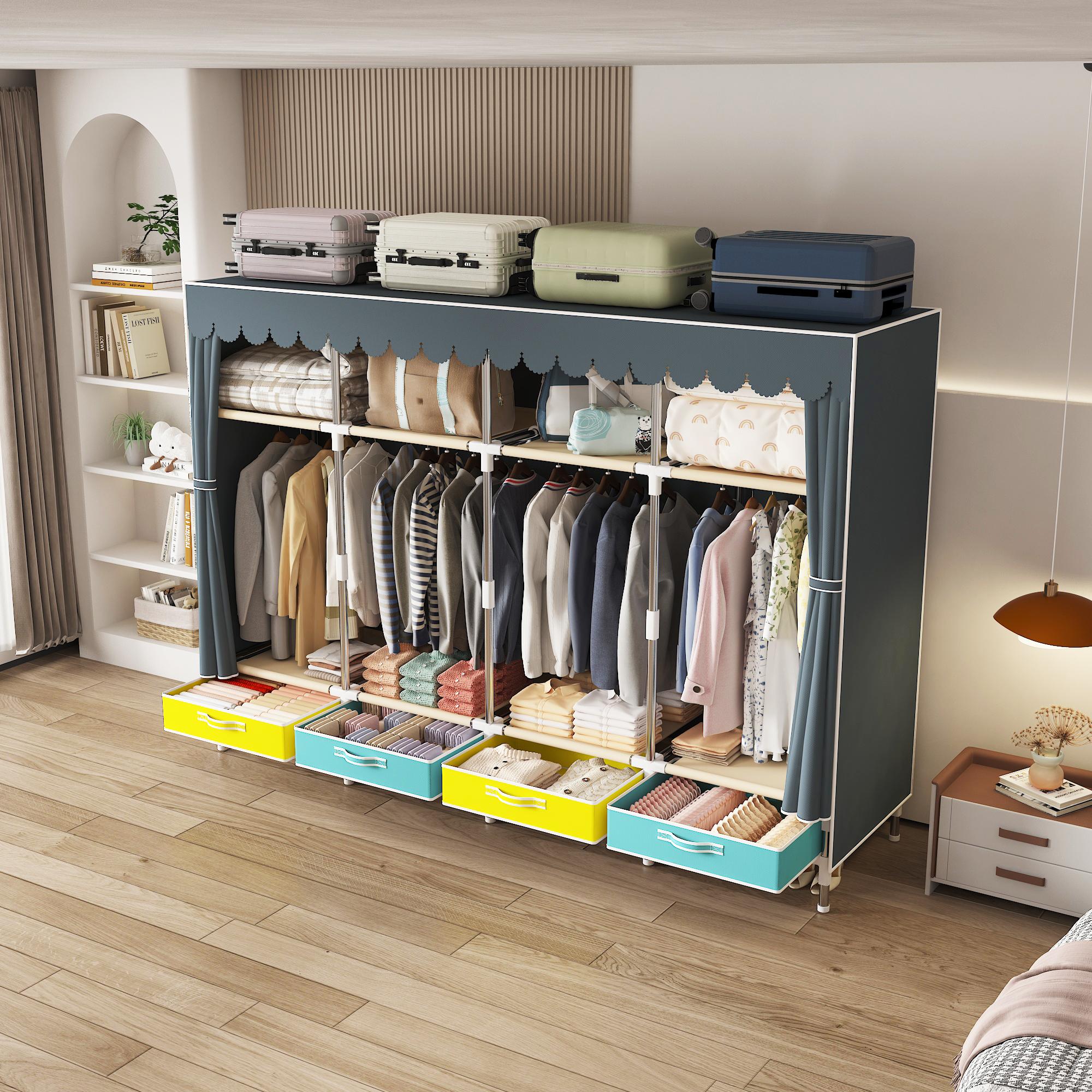 Large-Capacity Portable Wardrobe with Hanging Rod, Heavy-Duty Closet with Dust-Proof Zipper, Easy Assembly for Bedroom & Dorm, maybe you like this fashion armoire.