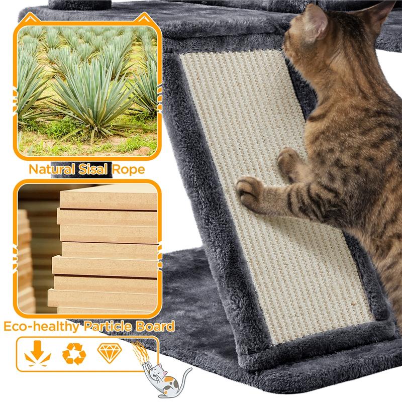 【On Sale】Yaheetech 54"/57''/63"/79"/82" Cat Tree Multilevel Cat Tower with 2 Condos & Dangling Ball & Round Platform & Ladder