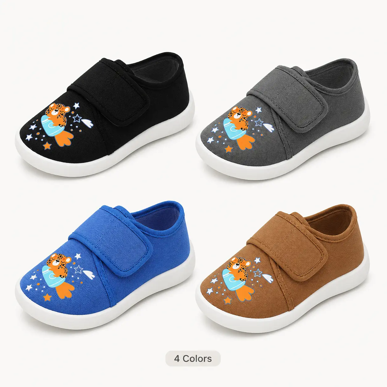 Kids Cartoon Tiger Slip-On Shoes, Toddler Boys Girls Canvas Sneakers with Hook Loop Strap, Lightweight Non-Slip Casual School Shoes