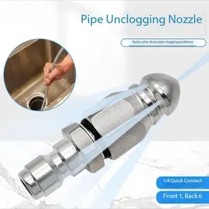 Drain Spray Nozzle Kit, Stainless Steel Nozzle with Rotating Button Nose, Quick Connect, Up to 5000 Psi for High Pressure Cleaner, Adjustable Nozzles