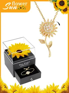 Mother's Day Sunflower Jewelry Set, gold-tone spinning necklace and bracelet. You Are My Sunshine style, perfect gift for mom, wife and couples. Suitable for daily wear, Mother's Day, birthday, anniversary, graduation and Valentine's Day.
