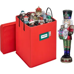 Christmas Nutcracker and Figurine Collectible Storage Box - Stores Up to 9-16" Tall Nutcrackers, Ornaments, and More - Holiday Decor Organizer with Adjustable Dividers - Nutcracker not Included