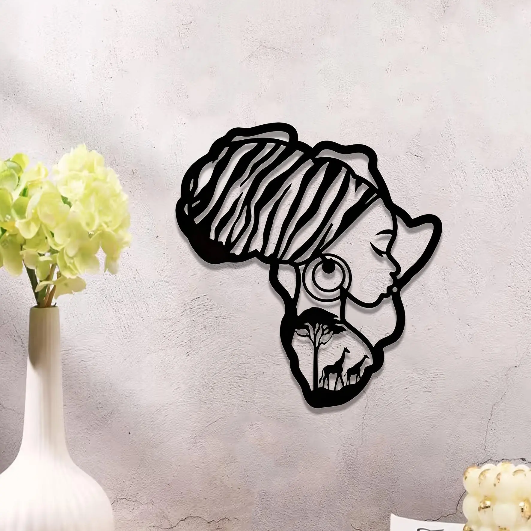 African Map Metal Wall Art, African Woman Silhouette Wall Decor, Wall Hanging Decor for Home Garden Office, Home Decor, Room Decor, Poster, Abstract Face Design, Modern Home Decoration