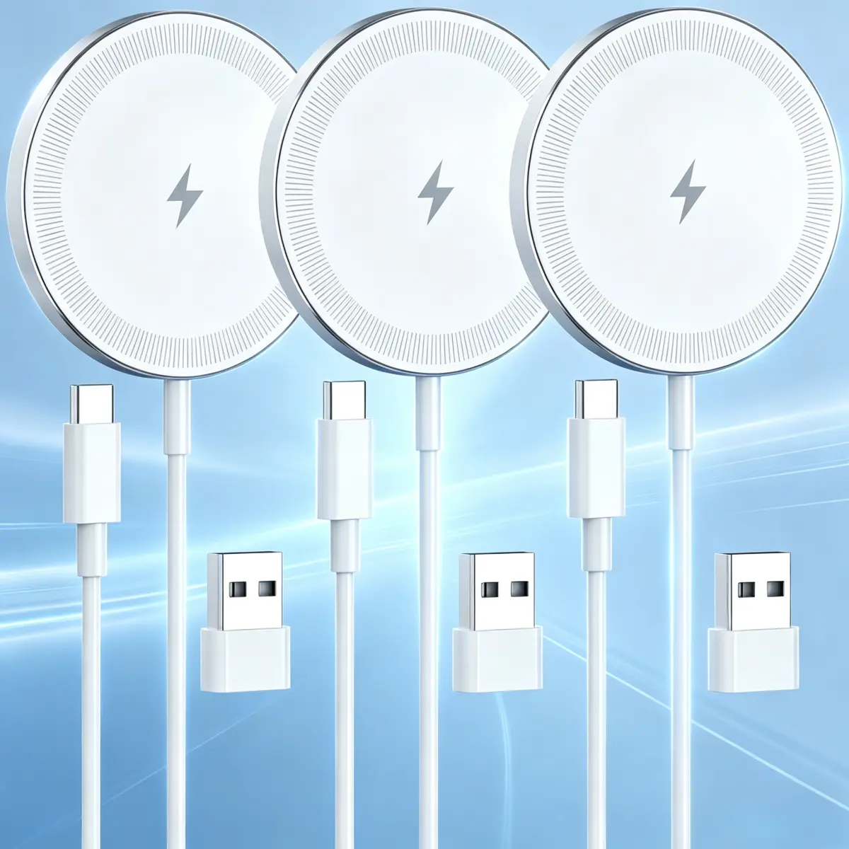 3-Pieces 15W Magnetic Wireless Quick Charge Pad for Mobile Devices - iPhone 17/16/15/14/13/12 Pro Max, Galaxy S26/S25, Google Pixel 10, AirPods - Slim Portable for Desk, Bedside, Travelers - White, Wireless Charger