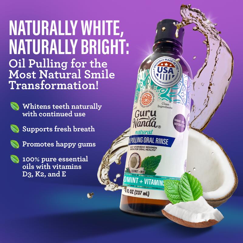 Charcoal Total Smile Makeover Kit, Perfect Smile Package - GuruNanda Oil Pulling, Mouthwash, Whitening Strips &  Toothbrushes