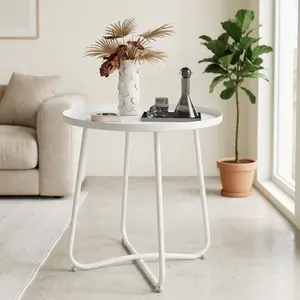 Small Round End Table Indoor Outdoor Metal Side Table Weather-Resistant Coffee Tea Snack Table for Patio Garden Porch Living Room Minimalist Plant Stand