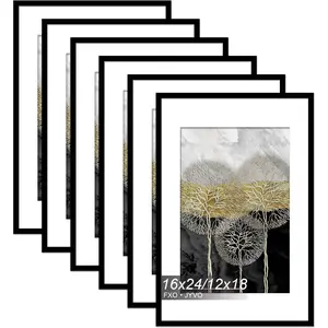 16x24 Picture Frame Set of 6, Display Poster 12x18 with Mat or 16 x 24 Without Mat, Light Weight and High Transparent 16 by 24 Frame for Wall - 6 Pack/Black/16 x24