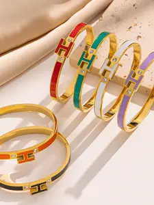 Elegant Enamel Letter H Bracelet for Women, Stainless Steel Buckle Design, Trendy Couple Jewelry Gift, Perfect for Festive Occasions