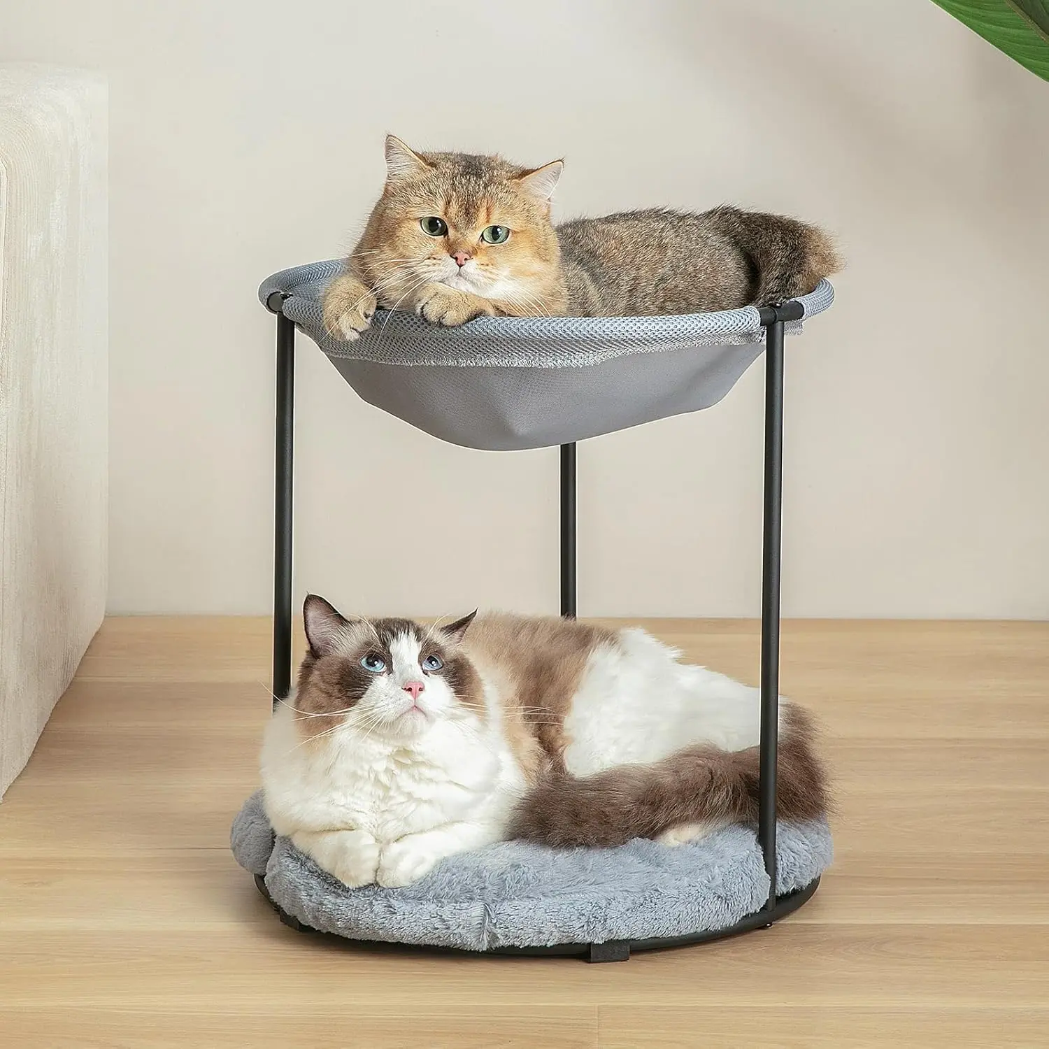 Double Cat Bed for Indoor Cats - Breathable Fiber, Ultra-Soft -Tier Design for Multi-Cat Homes, Layers Elevated Beds,Plush Dual-Layer Design