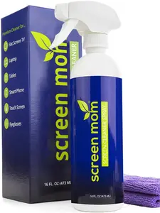 Screen Mom Screen Cleaner Spray (16oz) to Keep Your TVs, Laptops, Monitors, Tablets, Phones, and all other Electronic Devices Clean. Includes Large Purple Microfiber Deluxe Towel