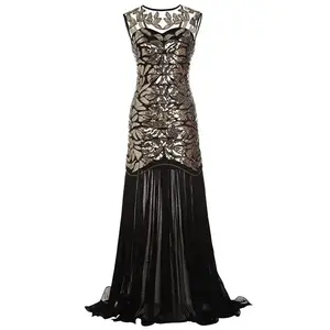 Retro Stage 1920s Vintage Gatsby - Style Backless Golden Sequin - Embellished Maxi Dress for Glamorous Occasions Formal Elegant