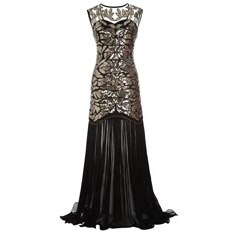 chinese dress ladies 1920s Black Natalia Long Gatsby Dress