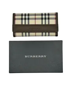 Pre-owned BURBERRY Canvas  Key holder  Nova Check W/ Brown Leather Trim 5 Full Set Perfect For Daily Use