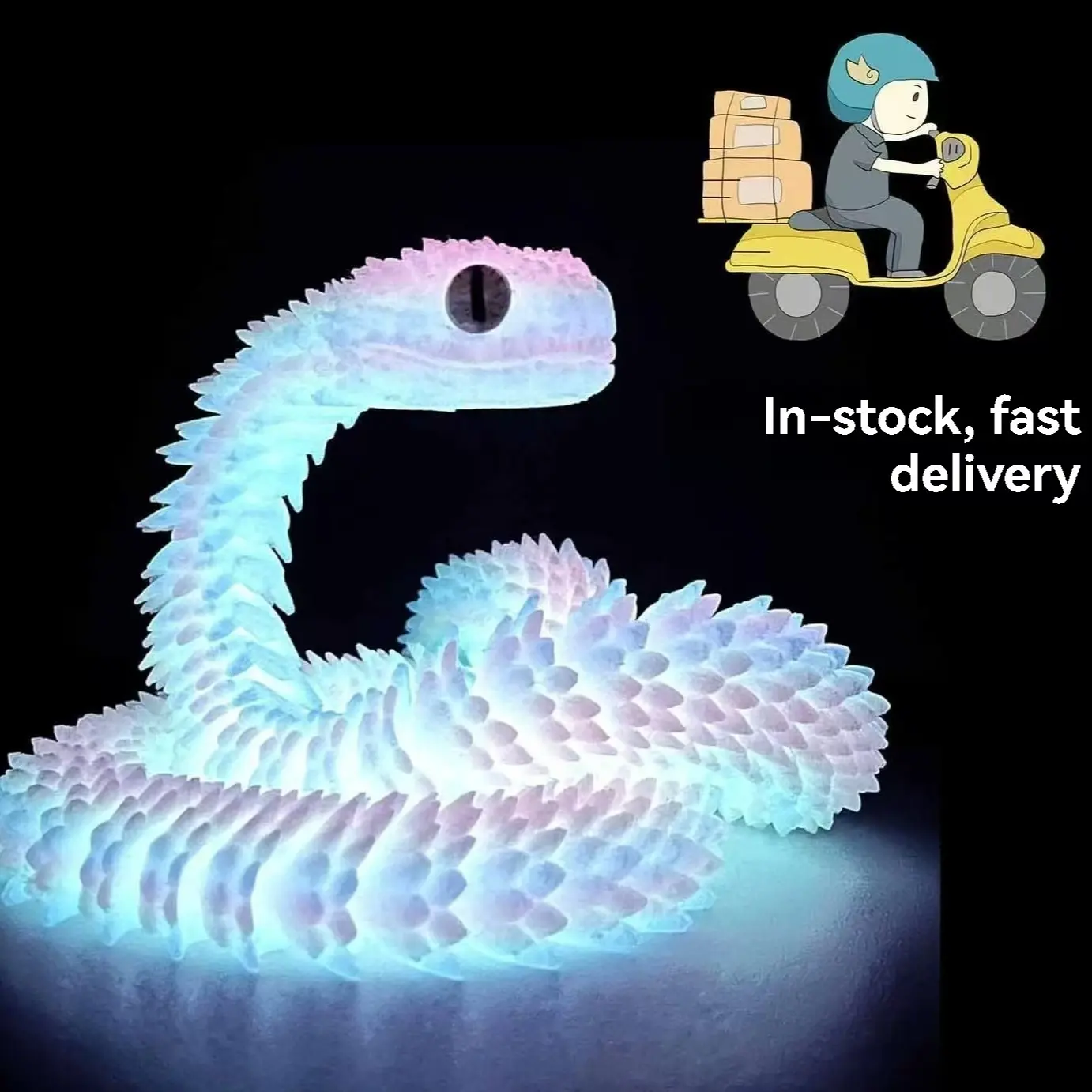 3D Printed Snake Jointed Activity Viper Figurine, Realistic Animal Night Glow Model Craft Gift, Indoor Decoration, Articulating Miniatures, Glow In The Dark