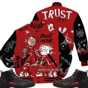 Bloodline 12s Outfit Varsity Jacket, Scary Trust No One Graffiti Streetwear Sneaker Matching Ideas
