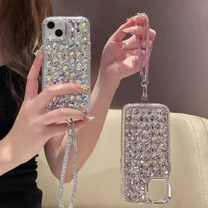 Rhinestone Decor Phone Case with Chain, 1 Count Fashion Phone Protective Cover, Phone Accessories Compatible with iPhone 16 15 14 13 Pro Max, Casing