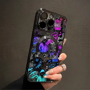 Four-corner drop-proof metal camera Aesthetic Electroplated TPU  Casing For iphone 16 15 14 13 12 11 PRO MAX PLUS Metal Magnetic MagSafe Fashion Graffiti Transparent Soft Silicone Shockproof Protection  Protector Phone Cases Cover  Protective   Smartphone