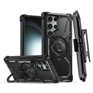 Fin For Samsung Galaxy S23 S22 S24 S25 Ultra Plus Armor Rugged For MagSafe Magnetic Phone Case With Ring Holder Belt Clip Holster