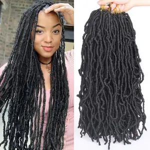 18 Inch  Soft Locs Crochet Hair 36 Roots Black Curly Wavy Faux Locs Crochet Braids Hair Pre Looped Goddess Locs Extensible Synthetic Braiding Hair Extensions for Women 2 Packs,1B#