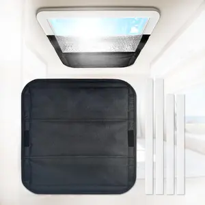 B BRAZIFY RV Sun Blackout Vent Cover Reflective Insulation Skylight Window Shade 16x16 in Foldable Heat & Light Blocker Sturdy Velcro Attach Camper Tailer Accessories Black Roll Car Window Insect Screen Camper Van   Windshield Sun Shade Accordion
