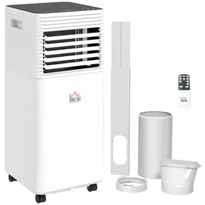 HOMCOM 10000 BTU Mobile Portable Air Conditioner for Rooms Up to 441 Sq.Ft., 3-in-1 AC Unit with Dehumidifier, Cooling Fan, Remote, 24H Timer, LED Display, Window Installation Kit, Black and White