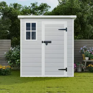 6x6 FT Storage Shed, Waterproof Resin Outdoor Storage Shed with Floor & Window &  Lockable Doors and  Vents, Tool Shed for Bike, Garden, Backyard,Lawn, All Weather Use, Light Grey