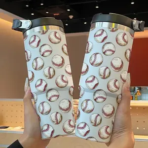 30oz Insulated Tumbler, Classic Baseball Pattern, Keeps Drinks Cold with Straw, Stainless Steel, Ideal for Game Days & Travel, Perfect Gift for Baseball Moms & Coaches