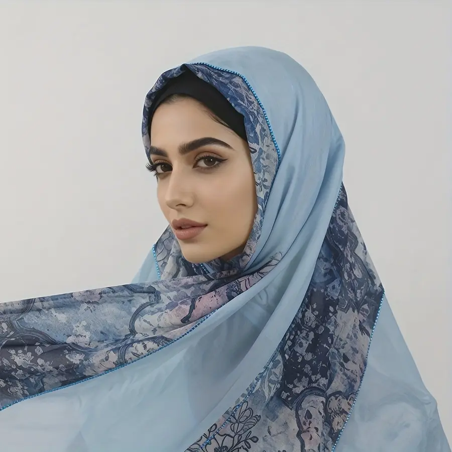Women' Elegant Lightweight Breathable Chiffon Arabian Veil & Muslim Headscarf - Suitable for Women with Rhinestone Edging, Formal & Casual Attire, Cultural Events, Weddings, Travel - Comfortable Islamic Veils