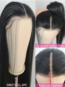 Black Synthetic Wig, 13x4 Lace Frontal Long Straight Wig, Unisex Heat Resistant Synthetic Wig for Daily Wear, Weddings, Parties, Holidays, Natural Looking Wigs, Lace Hairline Wig