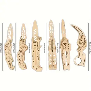 6 PCs Wooden Zigsaw Puzzle Set with Mechanical Knife Model - Building Block Toy for Multiplayer Game, Cultivating Problem-Solving Ability, Hand-Eye Coordination Ability and Creativity, Ideal for Halloween, Thanksgiving, and Christmas Gift