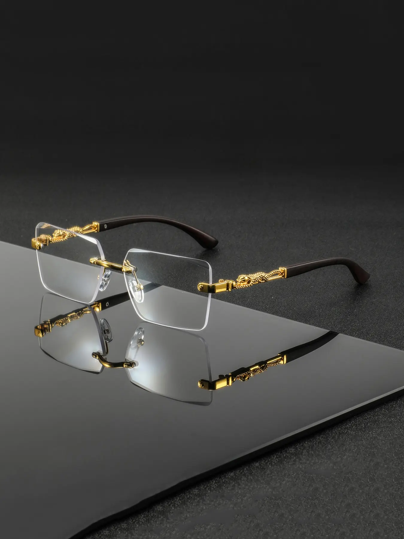 night様 Men's Rimless Square Metal Glasses, Stylish Glasses, Vintage