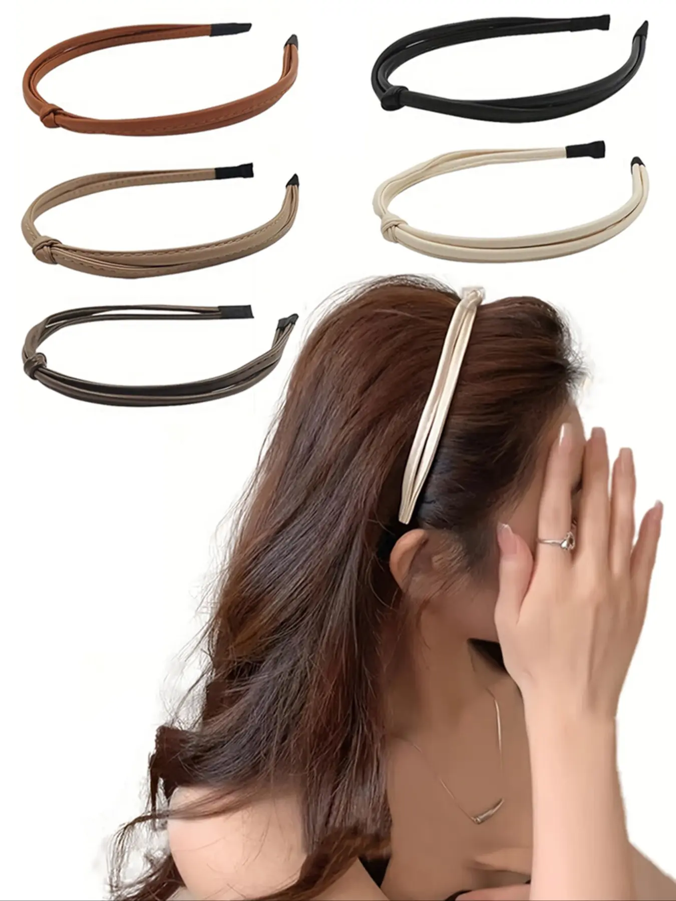 5pcs Vintage Leather Hairbands, Simple Versatile Thin Edge Headbands, High-End Feel for Washing Face & Outdoor Use