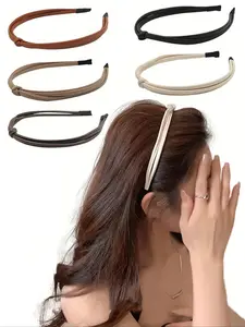 5pcs Vintage Leather Hairbands, Simple Versatile Thin Edge Headbands, High-End Feel for Washing Face & Outdoor Use