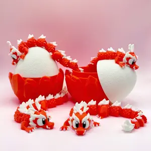 Cherry Blaze Dragon with Crystal Egg | 9-Inch Articulated Dragon | Handmade Collectible Fidget Toy
