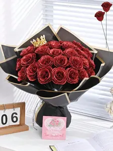 12pcs/Pack 2.76in/7cm Glitter Rose Bouquet, DIY Artificial Glitter Flower Bouquet, Purple Plastic Fake Roses, Everlasting Shiny Artificial Rose Bouquet Mother's Day