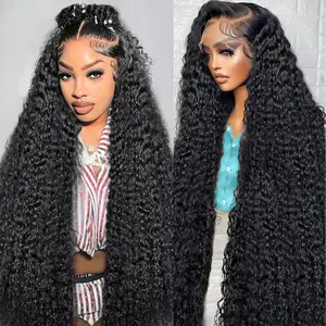 Yonova 13x6 Deep Wave Lace Front Wigs Human Hair 180% Density Curly Human Hair Wig for Women Natural Black Water Wave HD Transparent Lace Glueless Frontal Wigs Human Hair Pre Plucked lace frontal wig