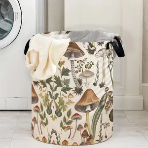 Cartoon Mushroom Print Laundry Basket with Handle, Durable Foldable Design, Large Capacity Clothes Storage Bin, Toy Organizer Box, Foldable Laundry Hamper, Foldable Washing Basket