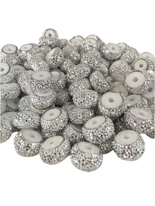 R66-(10PCS) 12mm METALLIC SILVER Round Rondelle Style Spacer Plastic/Acrylic Beads for DIY