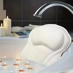 Luxury Ergonomic Bath Pillow with Head Neck Shoulder Back Support, 4D Design & 6 Strong Suction Cups, Fits All Bathtubs, Ultimate Relaxation
