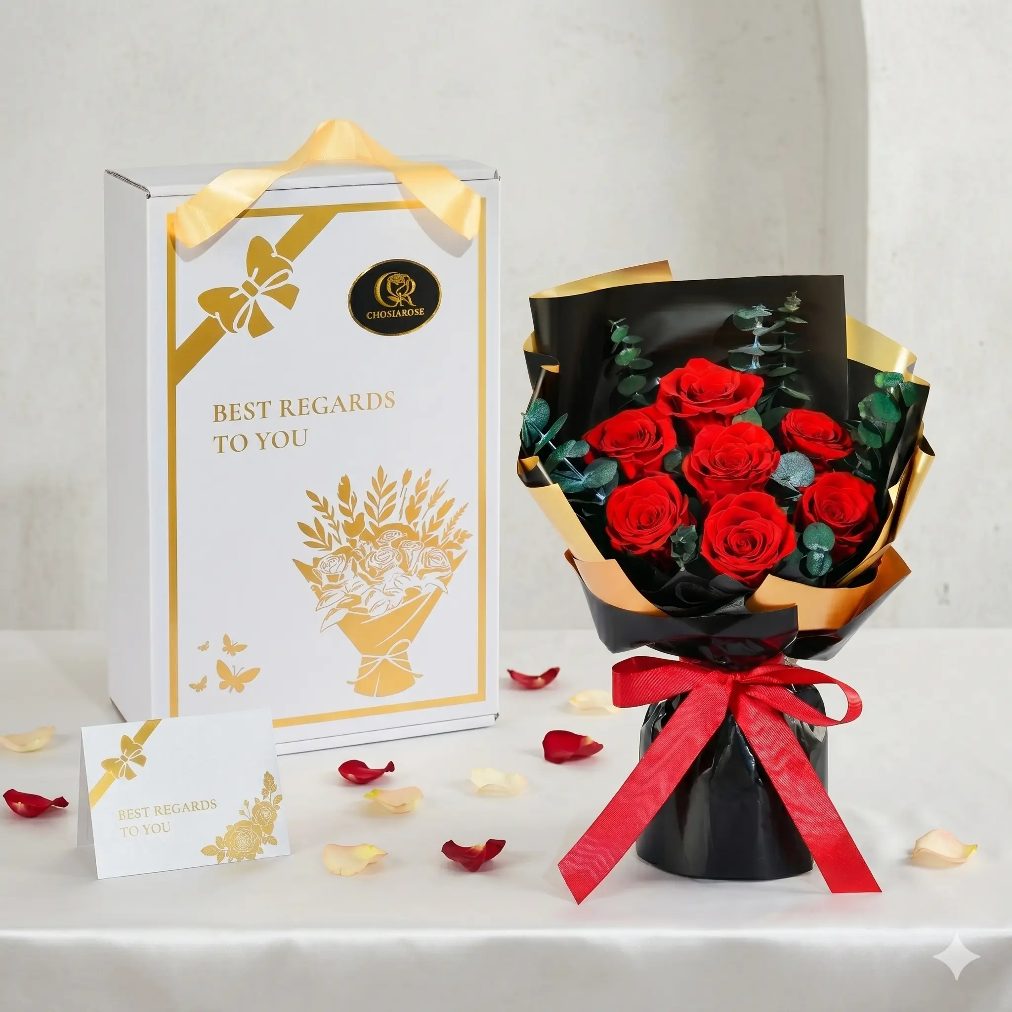 Chosiarose Eternal Bouquet Flower Delivery Premium Eternal Rose for Wife Ladies Mother's Day Anniversary Birthday Gift Red Decorative Real Flower Ornaments girls room decor