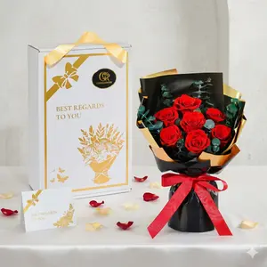 Chosiarose Eternal Bouquet Flower Delivery Premium Eternal Rose for Wife Ladies Mother's Day Anniversary Birthday Gift Red Decorative Real Flower Ornaments girls room decor