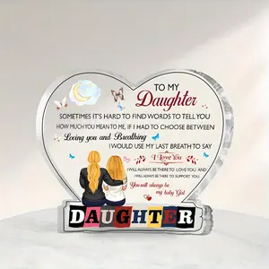 Acrylic Heart Shaped Desktop Decoration Sign, Creative Letter Pattern Desktop Ornament, Home Decor for Living Room Bedroom, Gift for Daughter, Acrylic Plaque Decor