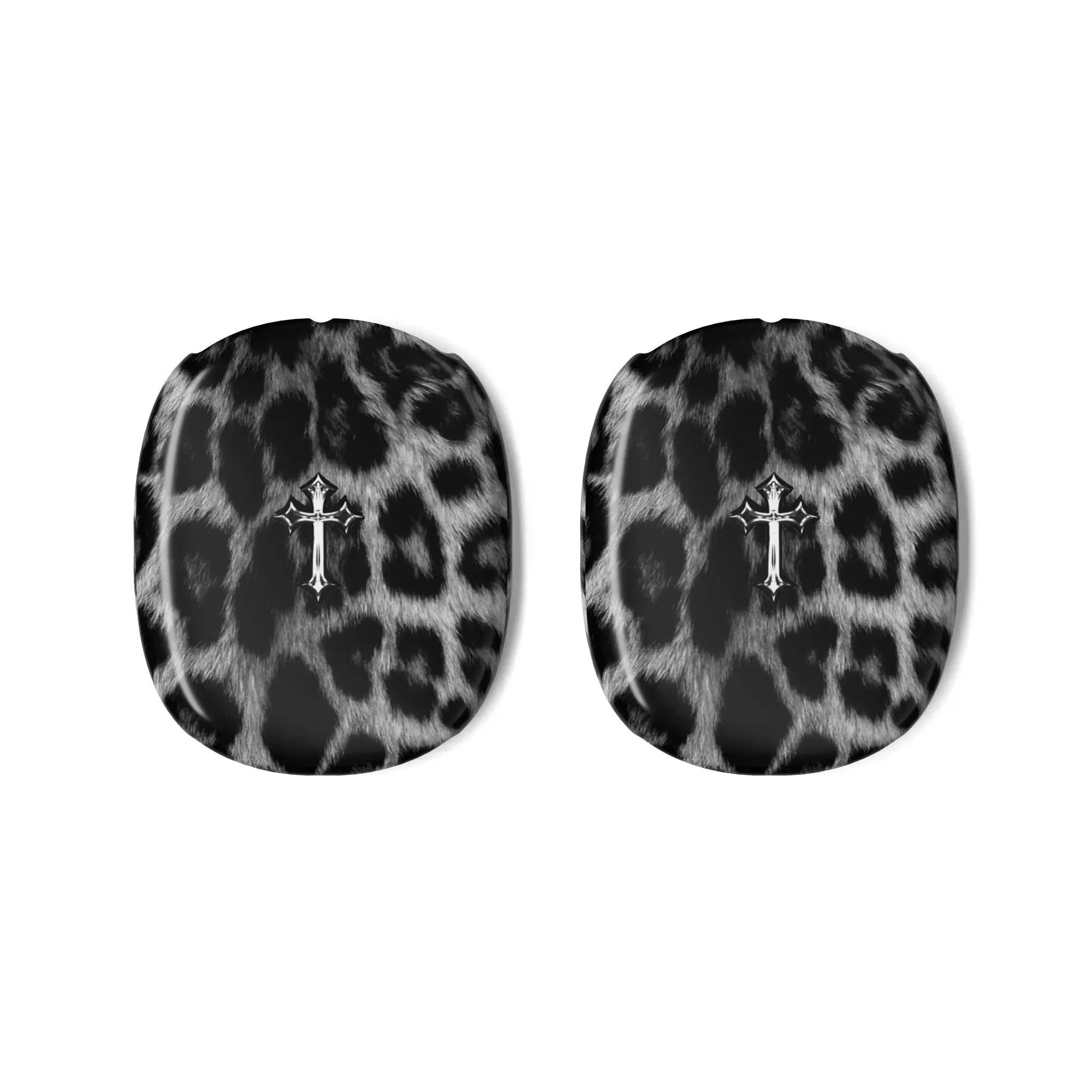 [FASTSHIPPING] Gothic Cross Leopard AirPods Max Case, Dark Aesthetic Black & White Cheetah Protective Shell, Headphone Accessories