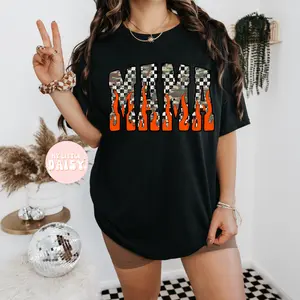 Distressed checkered camo flame mama graphic T-shirt/sweatshirt