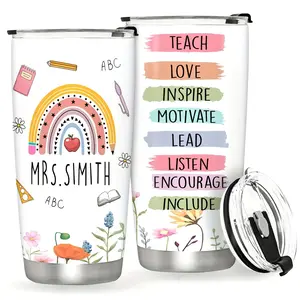 1pc Personalized Teacher Tumbler 20oz/590ml - Custom Name Double Wall Vacuum Insulated Stainless Steel Travel Mug with Motivational Quotes,, Machine Washable - Inspirational Gifts for Teachers (Christmas, Graduation, End of Year), Teacher Gift