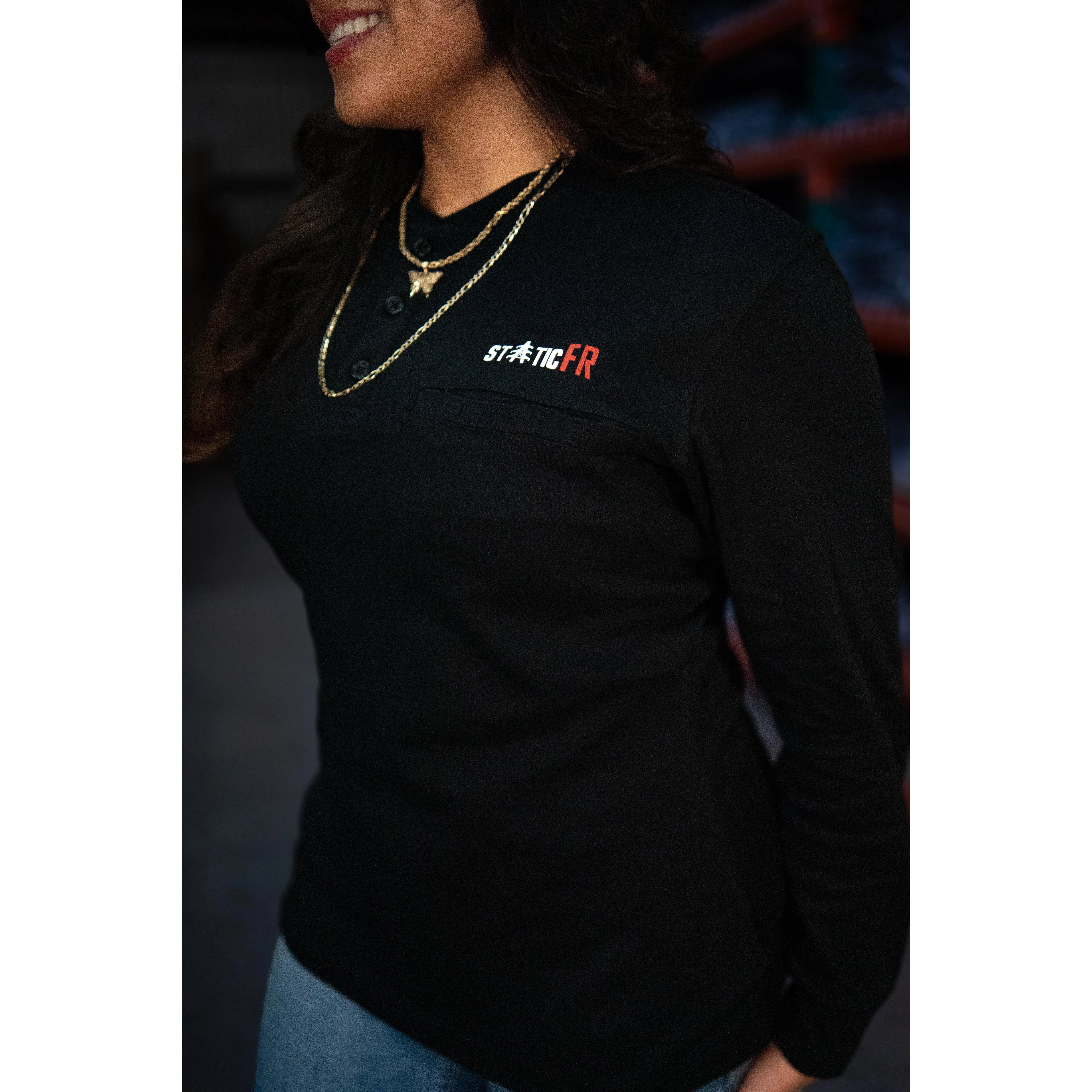 Women's FR 3-Button Henley - Black