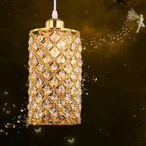 Modern Mini Crystal Pendant Light, Adjustable Gold Chandelier Flush Mount Ceiling Fixture for Kitchen Island, Dining Room, Bedroom, Hallway – E26/E27 Base