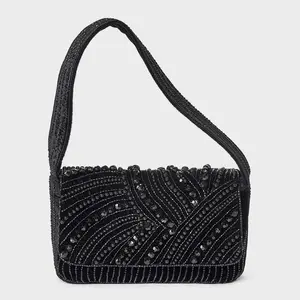 Embellished Flap Shoulder Bag - A New Day Black