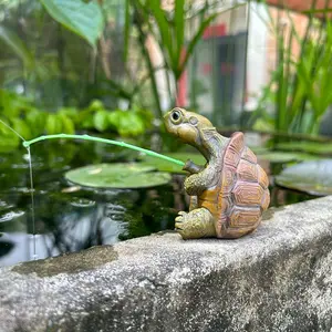 Cute Fishing Turtle Figurine, Outdoor Garden Pond Decor, Yard Balcony Plant Ornament, Adorable Water Pool Decoration
